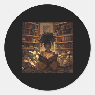 Melanin Afro Women Educated Reading Book Black His Classic Round Sticker