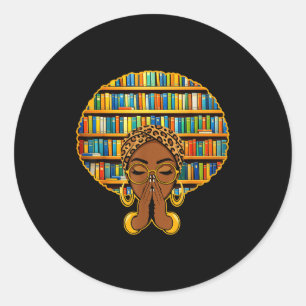 Melanin Afro Women Girl Book Librarian Black Histo Classic Round Sticker
