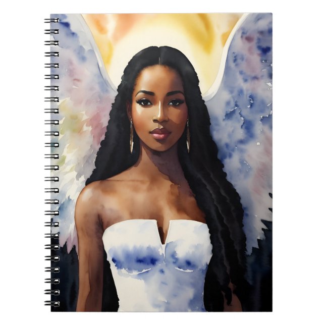 Melanin Angel Woman Watercolor Art Notebook (Front)