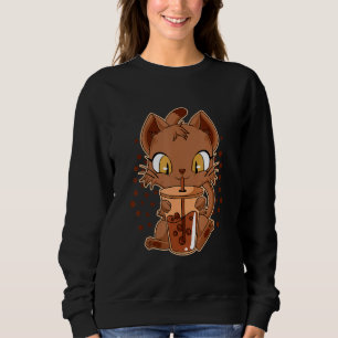 Melanin Cat Drinking Boba Black History BLM Kitten Sweatshirt
