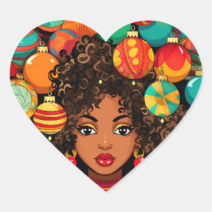 Melanin Christmas Black Queen Melanin Woman Xmas. Heart Sticker