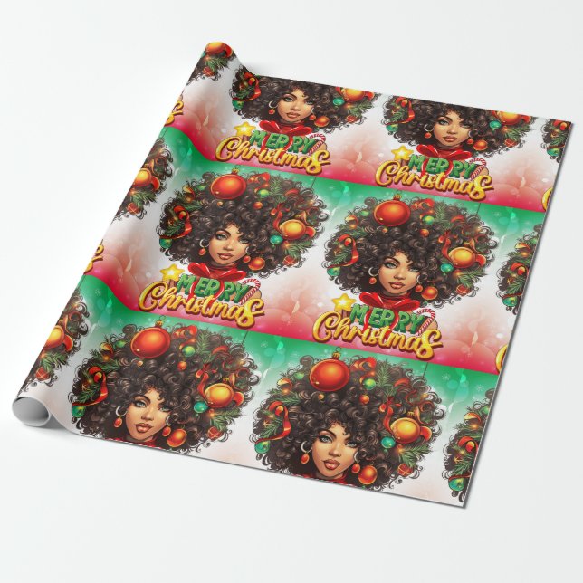 Melanin Christmas Black Queen Melanin Woman Xmas  Wrapping Paper (Unrolled)