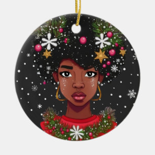 Melanin Christmas Magic  Black Girl Woman  Sista Ceramic Tree Decoration
