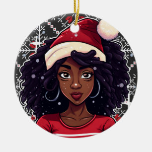 Melanin Christmas Magic Black Girl Woman Sista Ceramic Tree Decoration