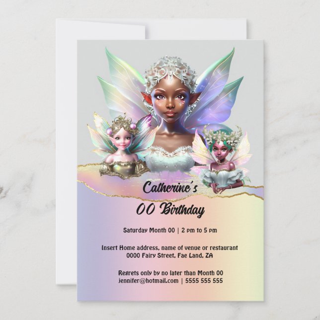 Melanin fairy shimmer wings enchanted pixies invitation (Front)