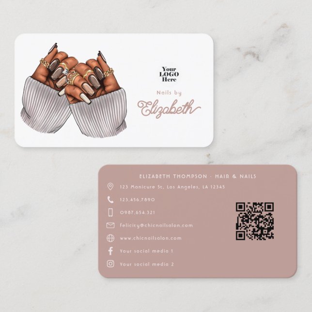 Melanin-Inspired African American Nail Art Design Business Card (Front/Back)