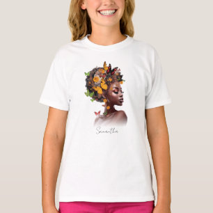 Melanin Magic: Afro Hair and Colourful Butterfly T-Shirt