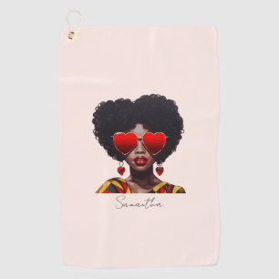 Melanin Magic: Black Queen Rocking Heart Shades Golf Towel