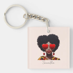 Melanin Magic: Black Queen Rocking Heart Shades Key Ring