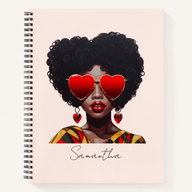 Melanin Magic: Black Queen Rocking Heart Shades Notebook (Front)