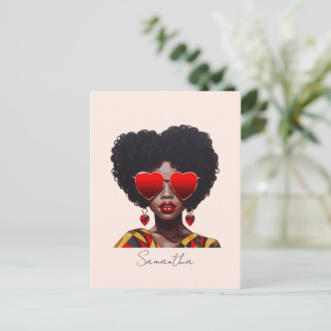 Melanin Magic: Black Queen Rocking Heart Shades Postcard (Standing Front)