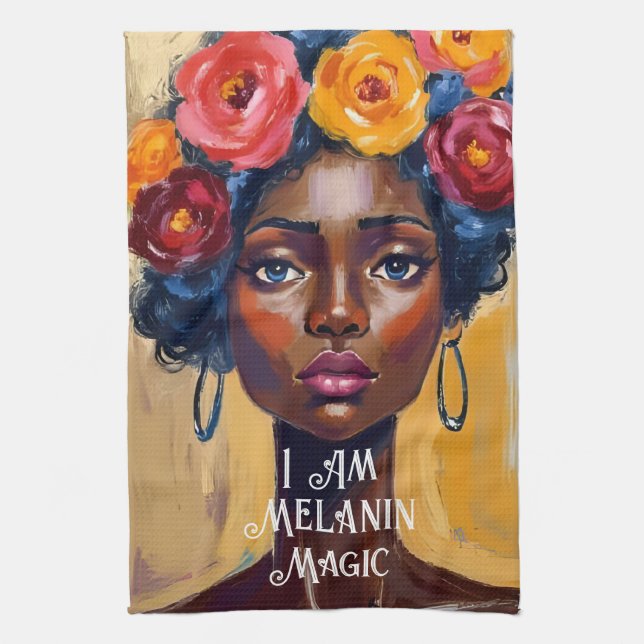 Melanin Magic Floral Portrait  Tea Towel (Vertical)