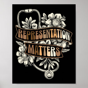 Melanin Pride Black Nurse Empowering Floral Design Poster