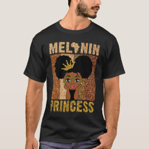 Melanin Princess African American Afro Puff Black T-Shirt