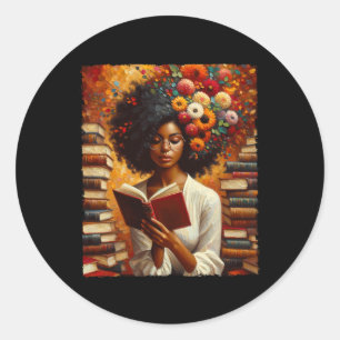 Melanin Queen Afro Womeneducated Reading Book Blac Classic Round Sticker
