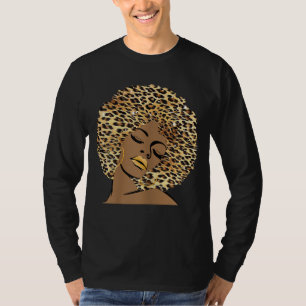 Melanin Queen Leopard Afro Hair African American B T-Shirt