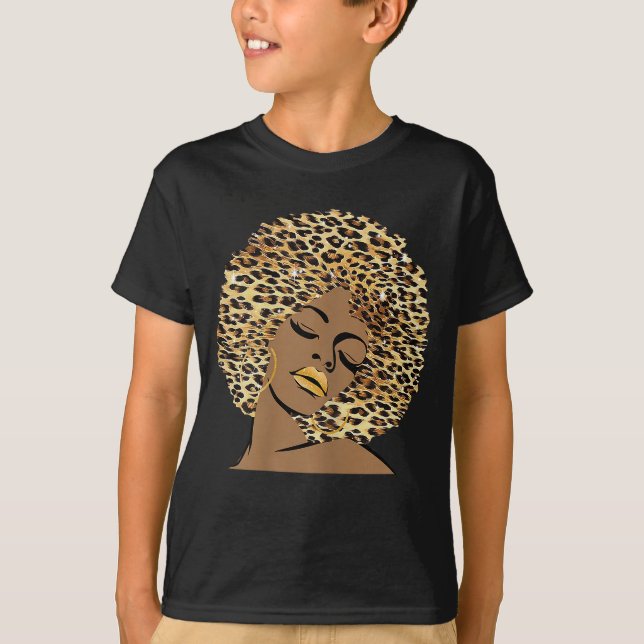 Melanin Queen Leopard Afro Hair African American B T-Shirt (Front)