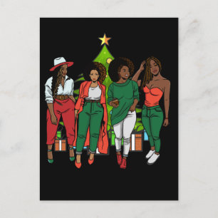 Melanin Sistas Christmas Tree & Gifts Black Girls Holiday Postcard