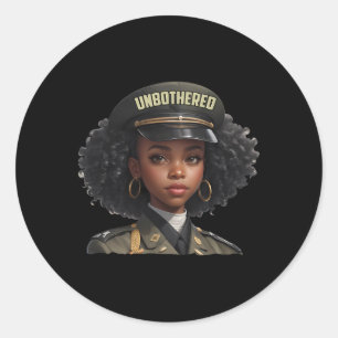 Melanin Unbothered Black Woman Locs Camo Black His Classic Round Sticker