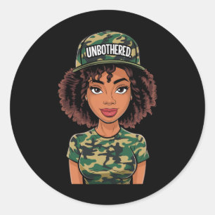 Melanin Unbothered Black Woman Locs Camo Black His Classic Round Sticker