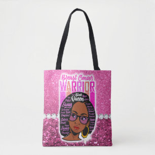 Melanin woman breast cancer warrior survivor black tote bag