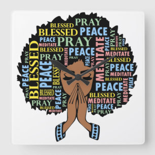 Melanin woman praying sista black queen brown skin square wall clock