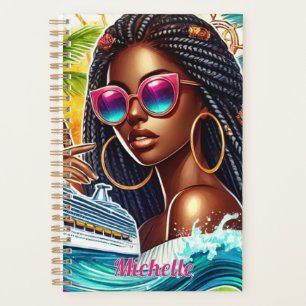 Melanin Woman with Braids - Tropical Cruise Vibes Planner