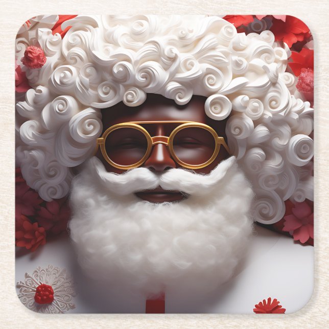 Melanin Xmas Black Christmas Sant Claus Bruh Sista Square Paper Coaster (Front)
