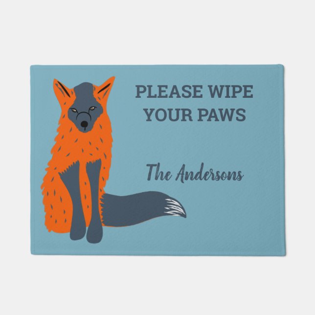 Melanistic Fox Animal Lovers Personalised Doormat (Front)