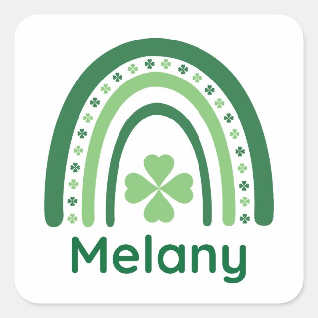 Melany Name Clover Boho Rainbow Square Sticker (Front)