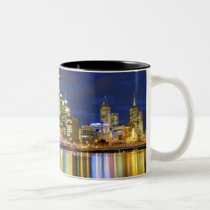 Melbourne, Australia. A nighttime view of the 2 Two-Tone Coffee Mug