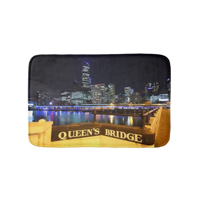 Melbourne Australia CBD Lights over Queen's Bridge Bath Mat (Front)