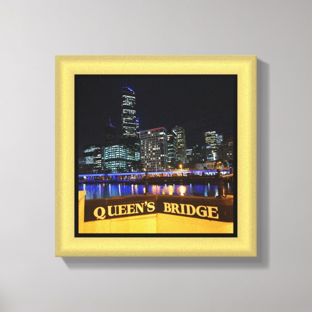 Melbourne Australia CBD Lights over Queen's Bridge Canvas Print (Front)