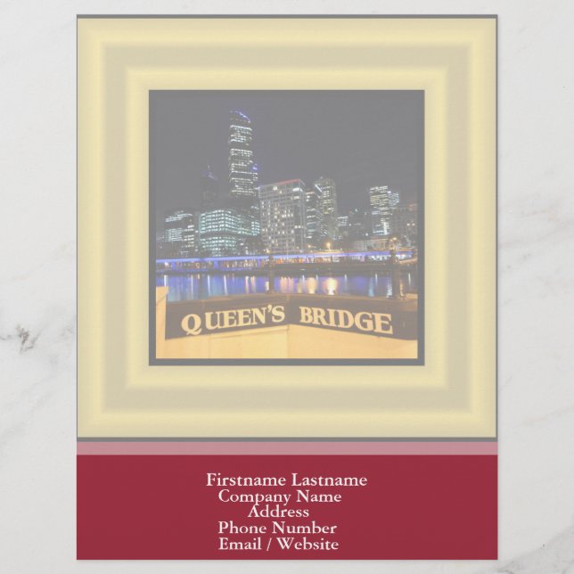 Melbourne Australia CBD Lights over Queen's Bridge Customised Letterhead (Front)