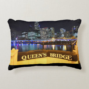 Melbourne Australia CBD Lights over Queen's Bridge Decorative Cushion