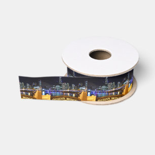 Melbourne Australia CBD Lights over Queen's Bridge Grosgrain Ribbon
