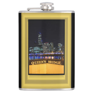 Melbourne Australia CBD Lights over Queen's Bridge Hip Flask