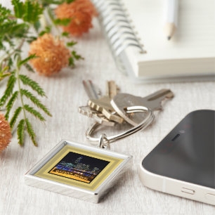 Melbourne Australia CBD Lights over Queen's Bridge Key Ring