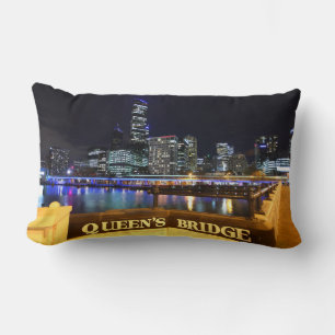 Melbourne Australia CBD Lights over Queen's Bridge Lumbar Cushion