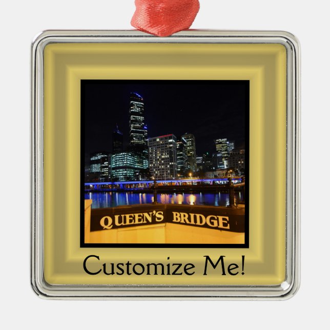 Melbourne Australia CBD Lights over Queen's Bridge Metal Tree Decoration (Front)