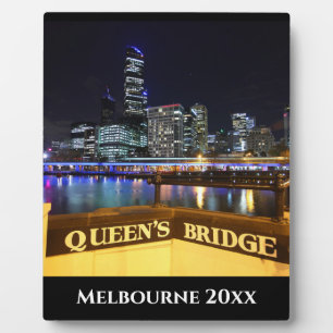 Melbourne Australia CBD Lights over Queen's Bridge Plaque