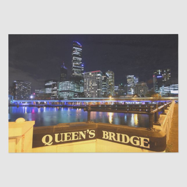 Melbourne Australia CBD Lights over Queen's Bridge Tissue Paper (Front)