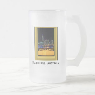 Melbourne Australia CBD Night Lights Frosted Glass Beer Mug