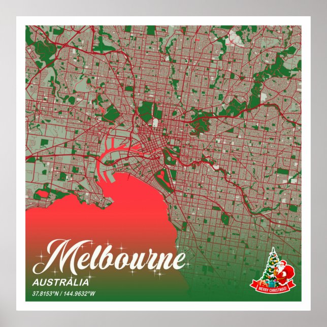Melbourne - Australia Christmas Colour City Map Poster (Front)