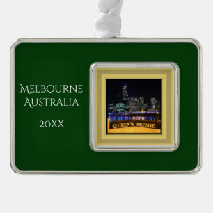 Melbourne Australia City Lights at Queen's Bridge Silver Plated Framed Ornament