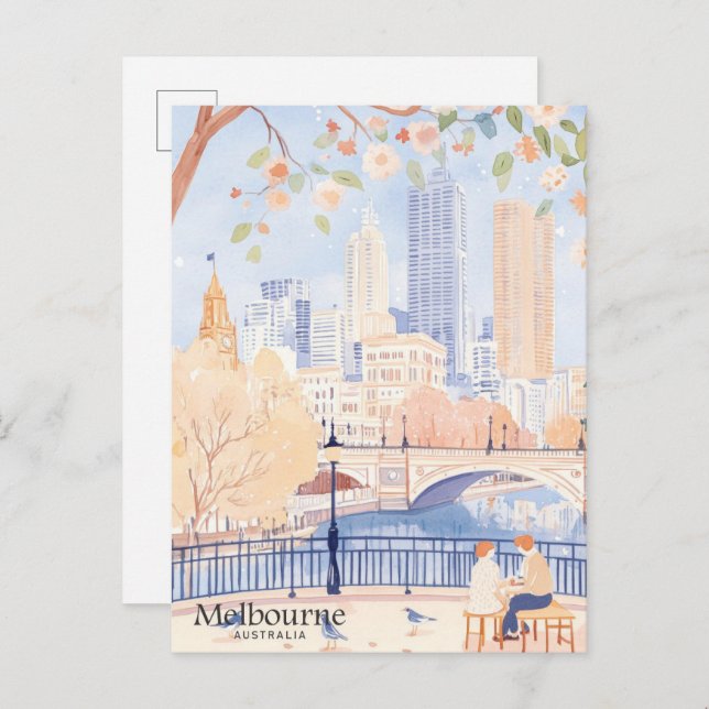 Melbourne Australia Gouache Illustration Travel Postcard (Front/Back)