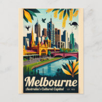 Melbourne Australia Retro Travel Poster Art