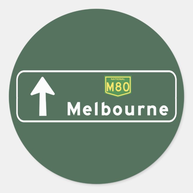 Melbourne, Australia Road Sign Classic Round Sticker (Front)