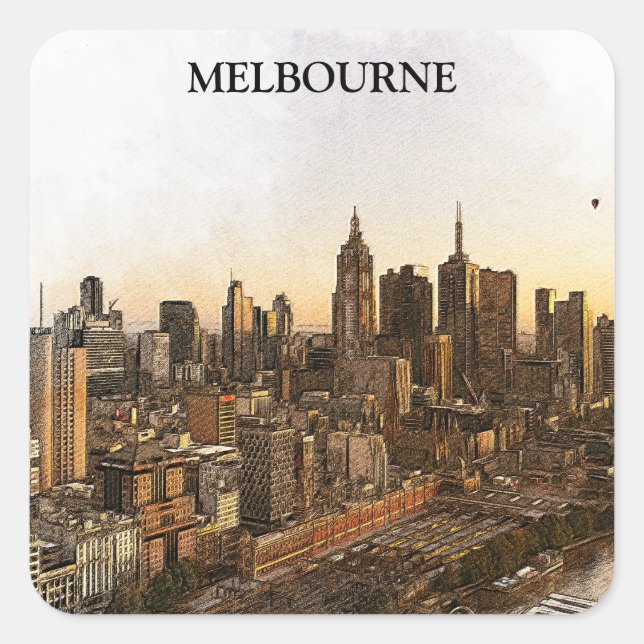 Melbourne Australia Skyline Landmarks Square Sticker (Front)