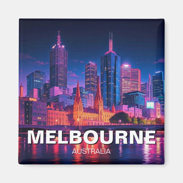 Melbourne Australia Skyline Night Magnet (Front)
